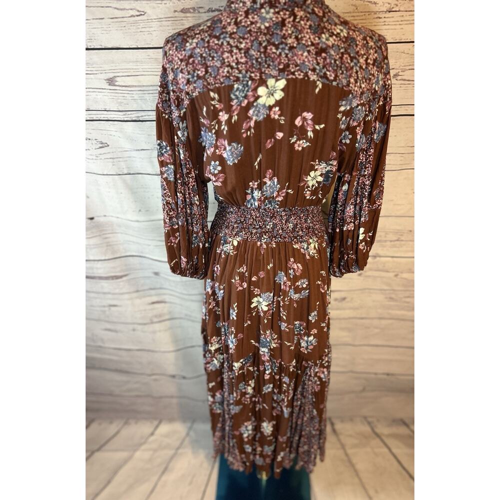 Free People Prairie Punk Maxi Shirtdress Medium Brown Floral Button Front - Picture 5 of 7
